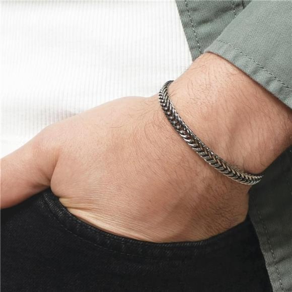 Cuff Chain Stainless Steel Silver Bracelet Men Non-Rust Men's Silver Bracelets - Picture 7 of 9